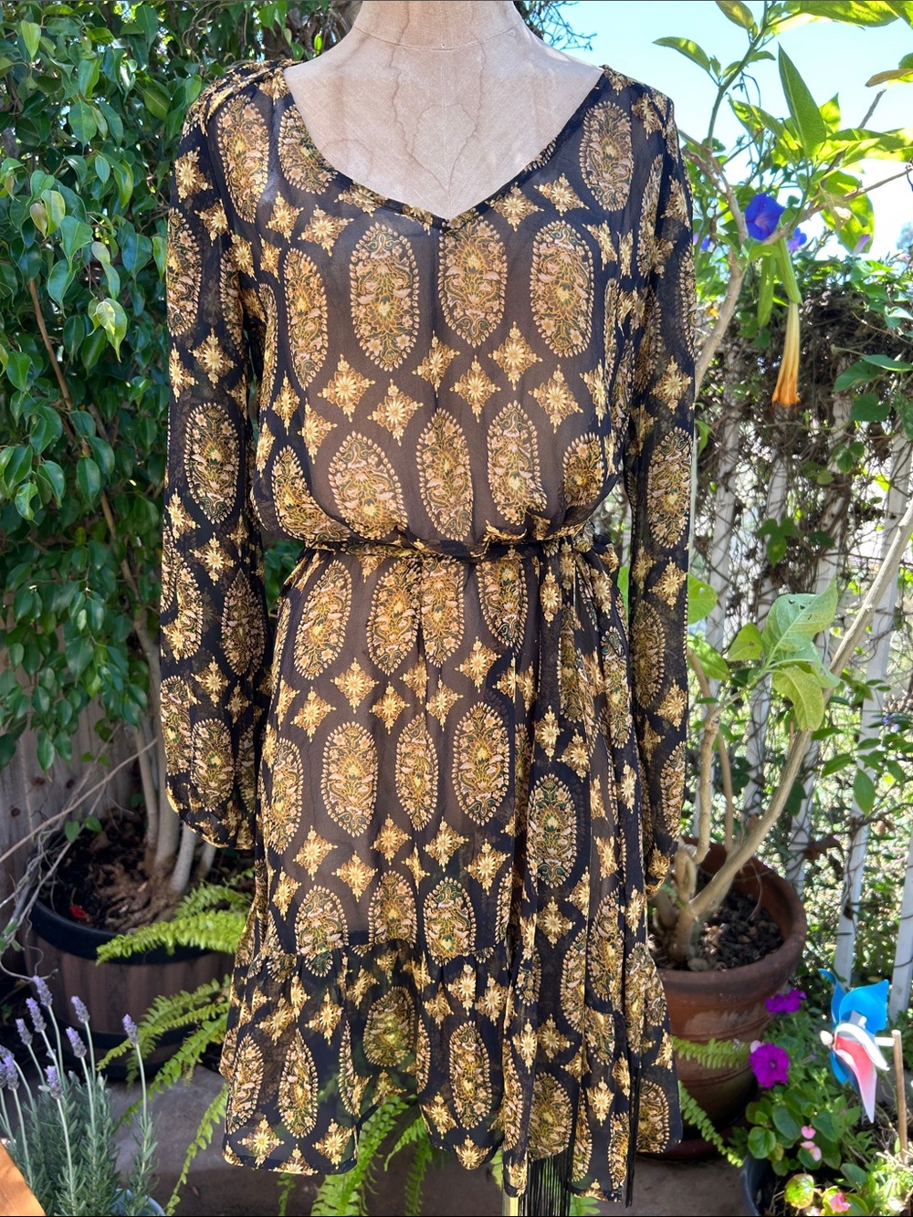 Ella Moss Black Dress with Gold Medallion Print